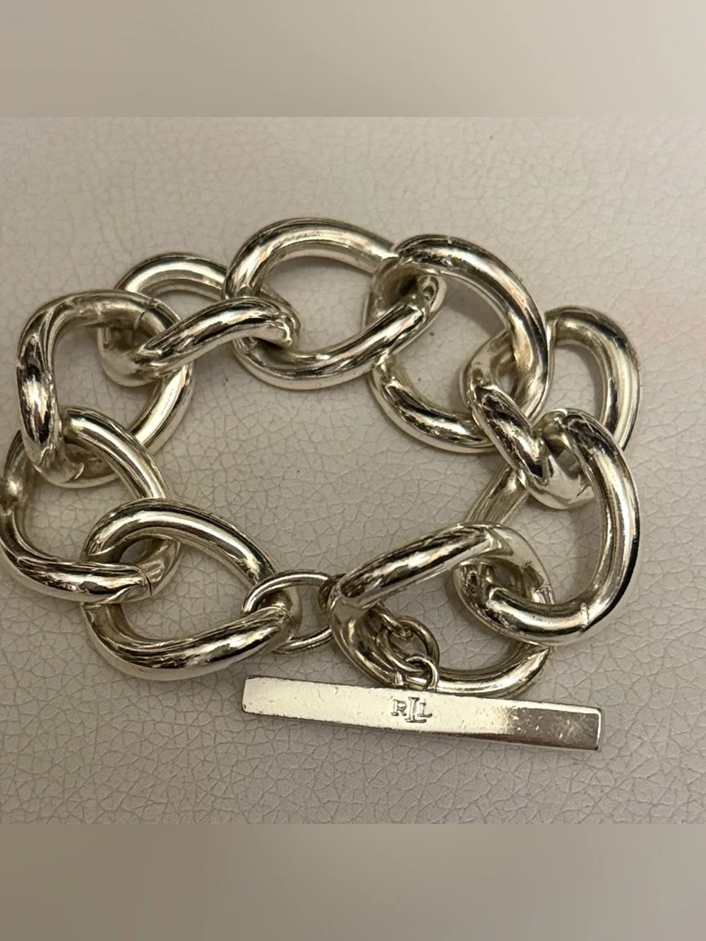 RLL Ralph Lauren Silver-Tone Round Chain Link Toggle Clasp Bracelet